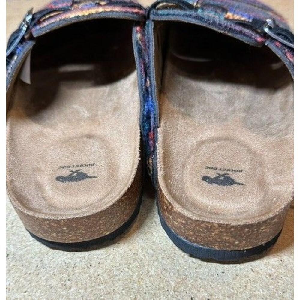 NWOB Rocket Dog Multicolor Striped Wool Double Buckle Clog Mules Women Sz 7 - Picture 5 of 10